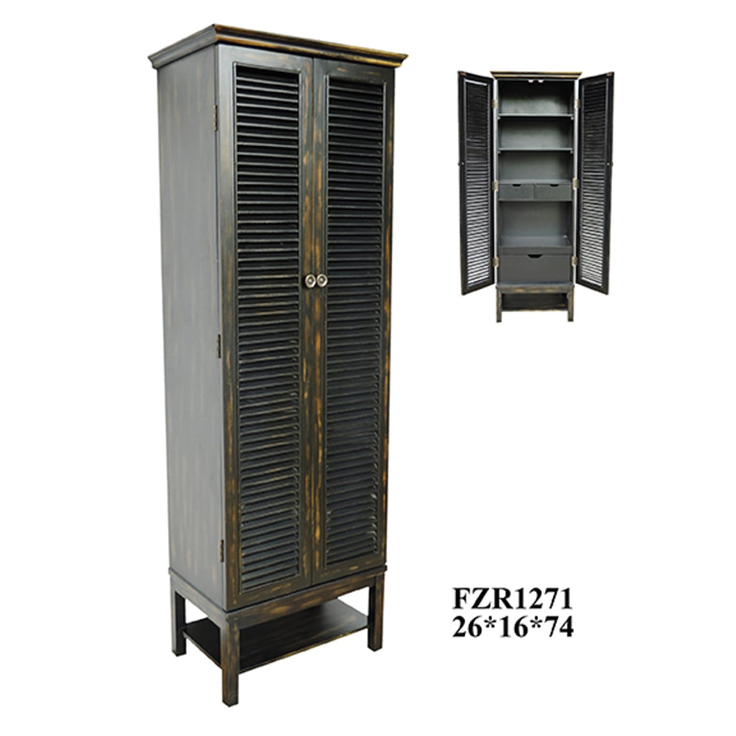 Crestview Wilmington Louvered Door Tall Black Cabinet CVFZR1271